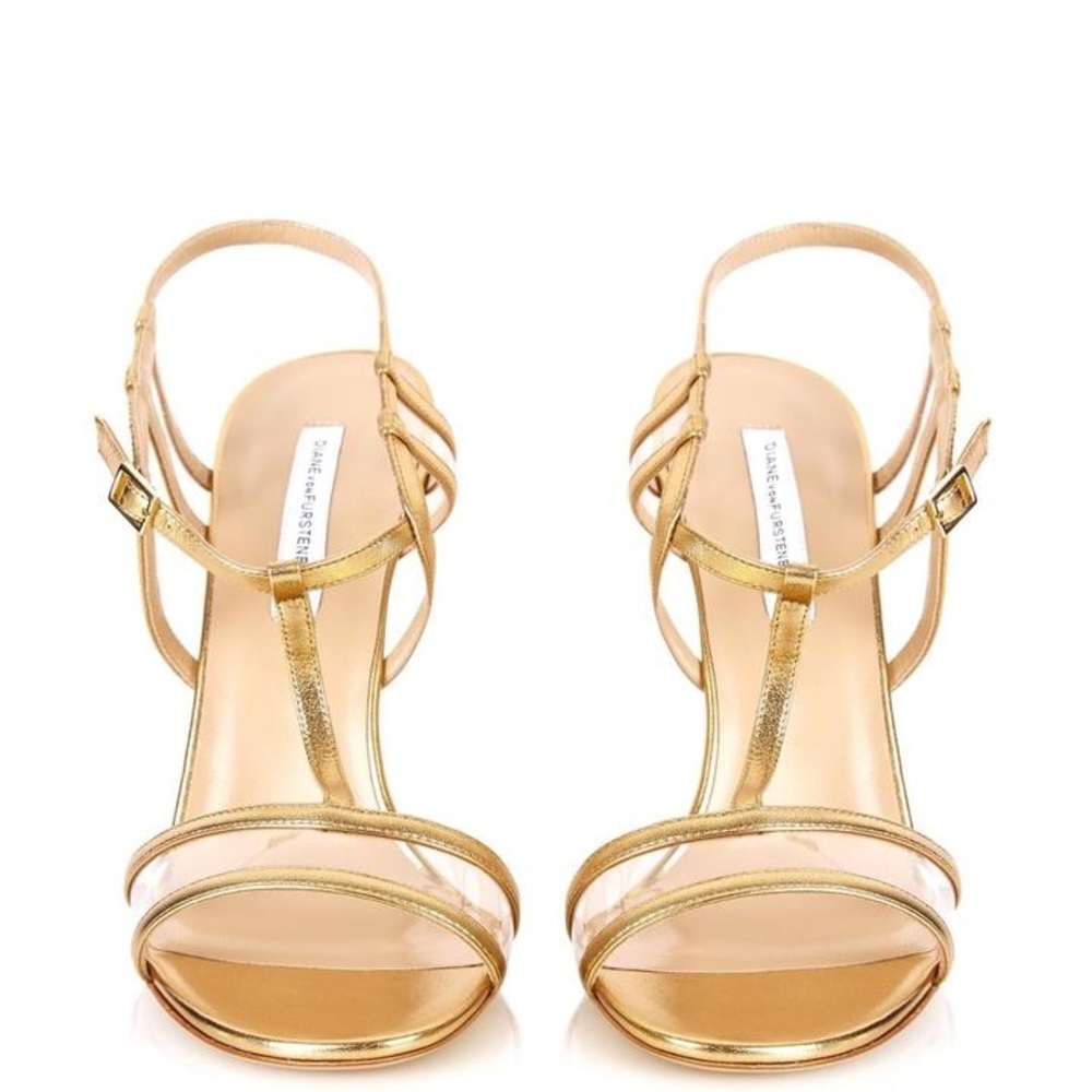 DVF GOLD LEATHER VIOLA STRAPPY HEELS